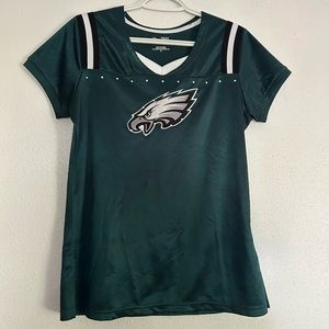 Philadelphia Eagles Woman’s Jersey Material Rhinestone Short Sleeve Size Medium